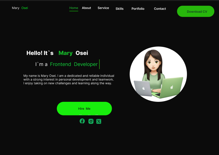 Dark personal portfolio hero design